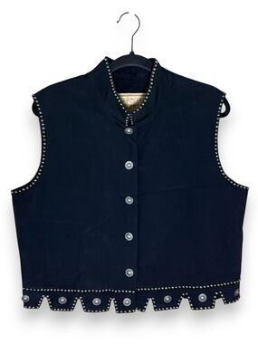 Double D Ranch Black Embellished Studded Vest Top Size Large Western Rodeo